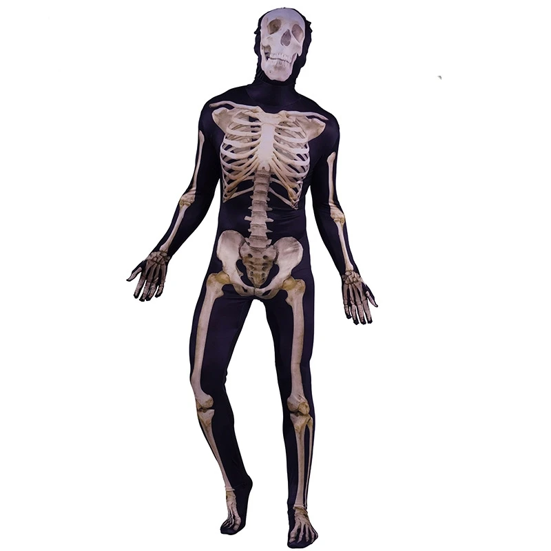 

Halloween Men's Horror Skeleton Ghost Bone Jumpsuit Theme Party Cosplay Stage Performance Clothing Dance Performance Costume Set