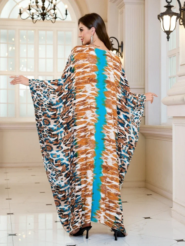 Women's Plus Size Loose Fit Moroccan Print V-Neck Batwing Kaftan Beach Dress Bathing Suit Cover Up