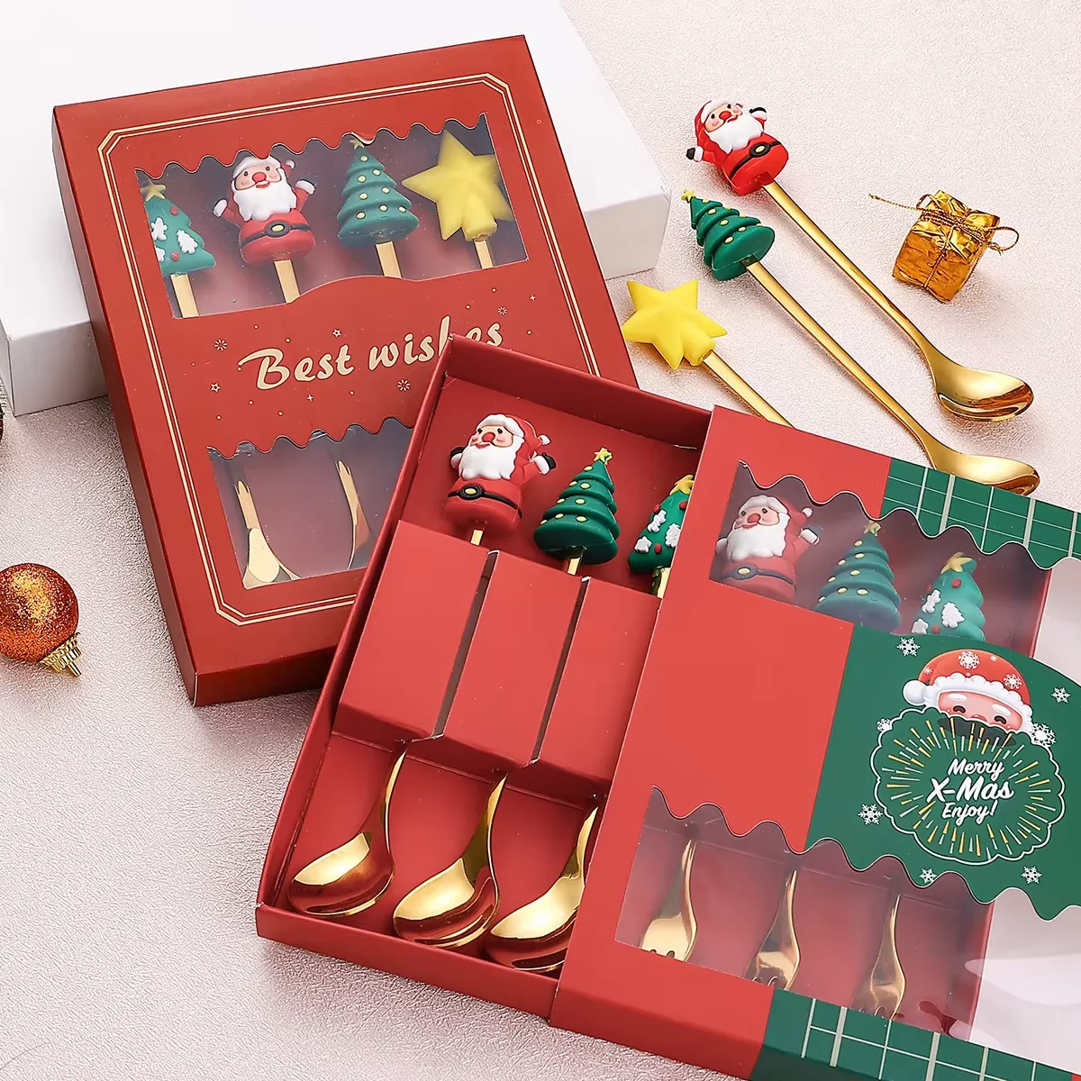 Christmas Series Stainless Steel Dessert Spoon Set Elk Christmas Tree Decoration Fruit Fork Coffee Spoon Christmas Tableware Set