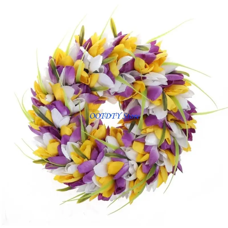 367A إكليل التوليب الاصطناعي محاكاة ديكور الزفاف إكليل معلق على الحائط لعيد الفصح الربيع ديكور الباب الأمامي للحفلات