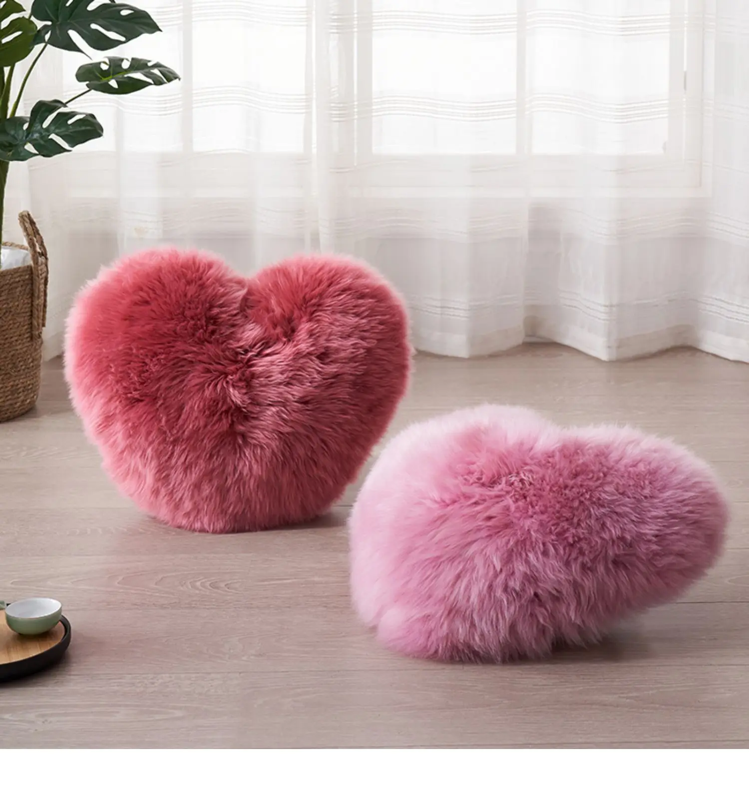100% Wool Cushion Lovely Heart-Shaped Sheepskin Pillow With Inner 4 Colors Real Lamb Hair Room Decorations