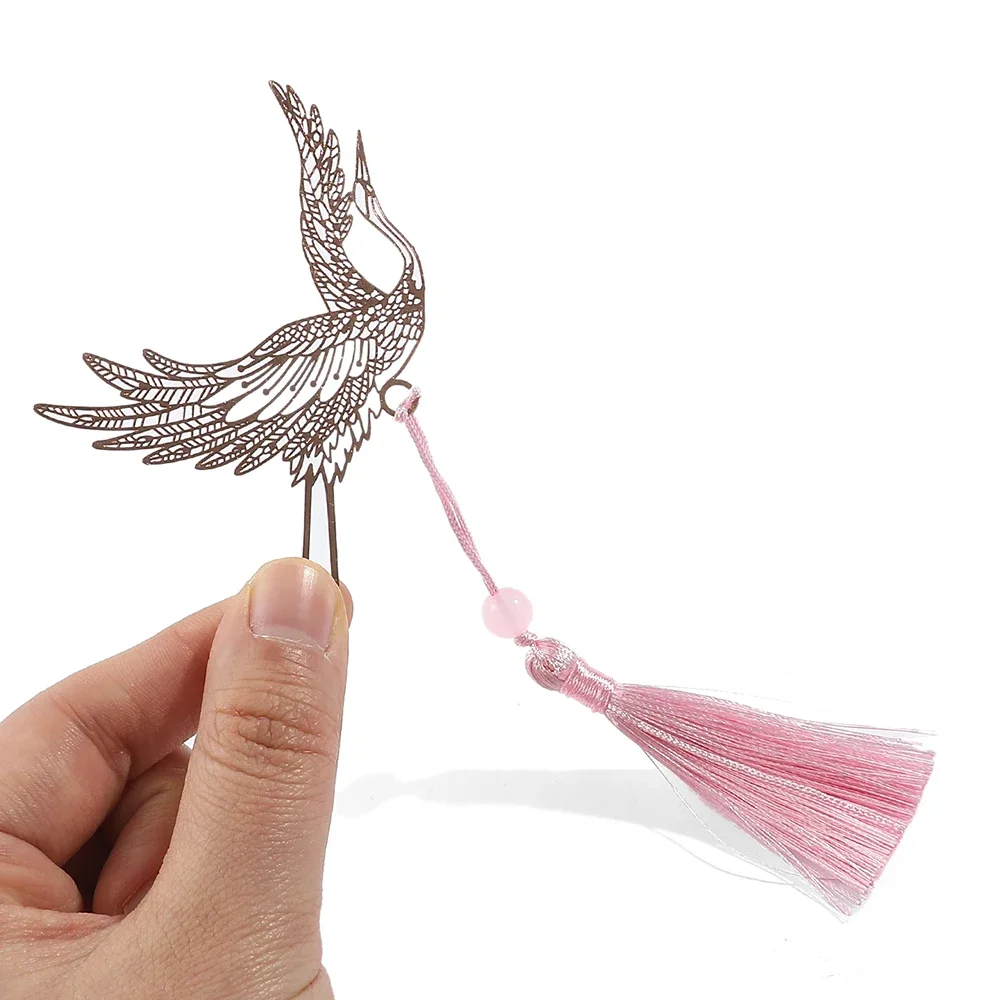 Rose Gold Swallow Whale Crane Swan Bookmark Hollow Tassels Animal Exquisite Reading Bookmark for Bookworm Book Lovers Gifts