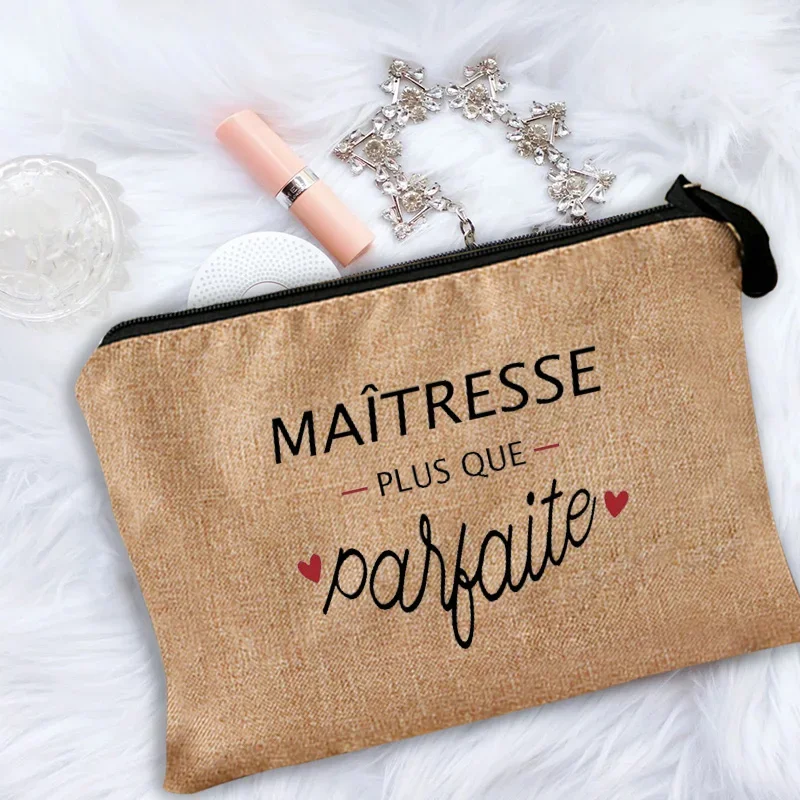 حقيبة مكياج نسائية Merci Maîtresse حقيبة مستحضرات التجميل للمعلم شكرًا لك عشيقة حقيبة التخزين محفظة أكياس بسحاب هدية للمعلم