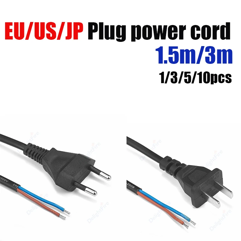 1.5m 3m US JP EU Plug Replacement Power Cables 220V Electrical Wire Euro Power Extension Cord for Lamp Base Power Supply Socket