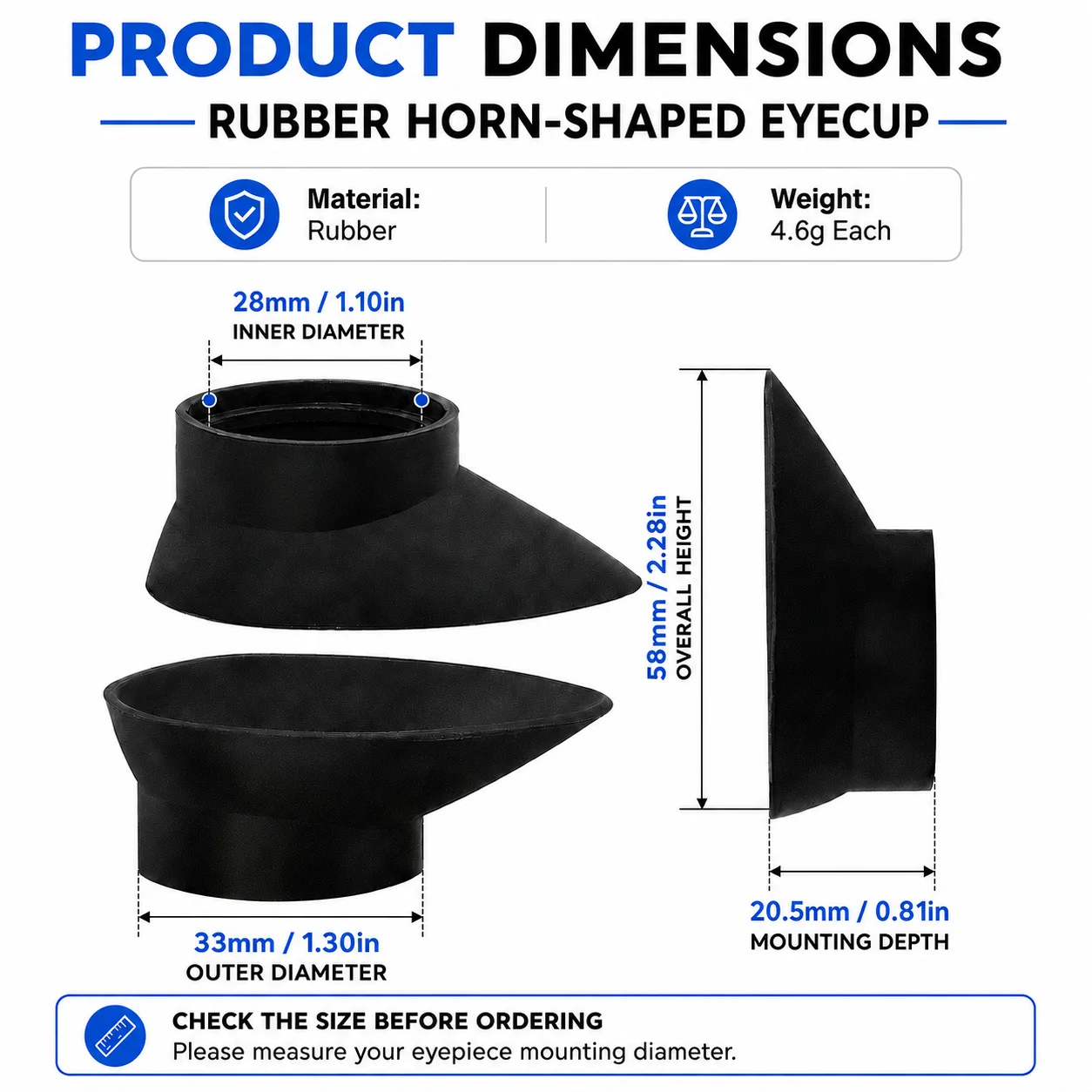 2PCS 28mm Rubber Horn-Shaped Eyecups for Telescope Eyepiece, Soft Elastic Eye Guards, Light Blocking Replacement Eyeshields