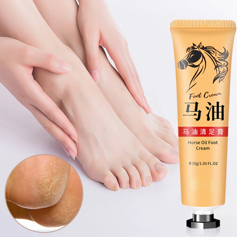 Crema antigrietas para pies, crema de aceite de caballo para reparación de talón agrietado, eliminación suave de callos de piel muerta, cuidado de la piel de los pies de manos antisecado, 30g