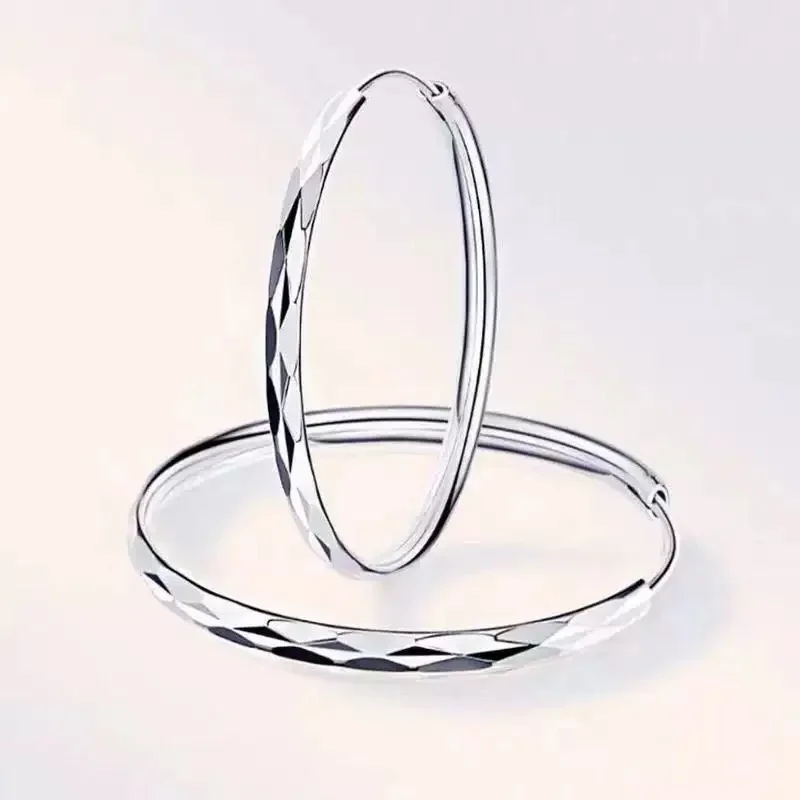 

925 Sterling Silver 30/40/50/60mm Round Earrings Women Fashion Party Jewelry
