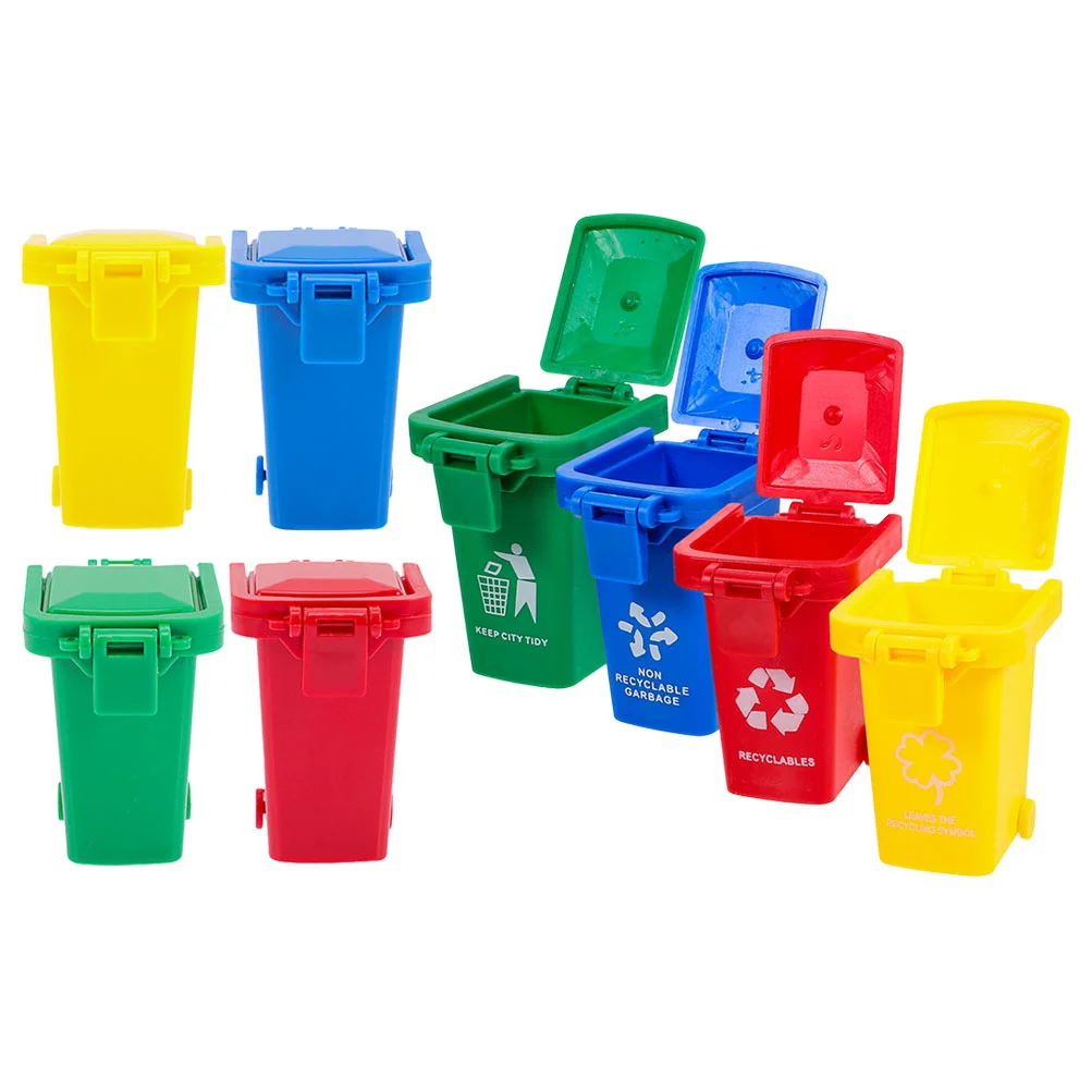 8 Pcs Mini Trash Can Desk with Lid Waste Bucket Small Bin Garbage Bins Desktop Cover Cans