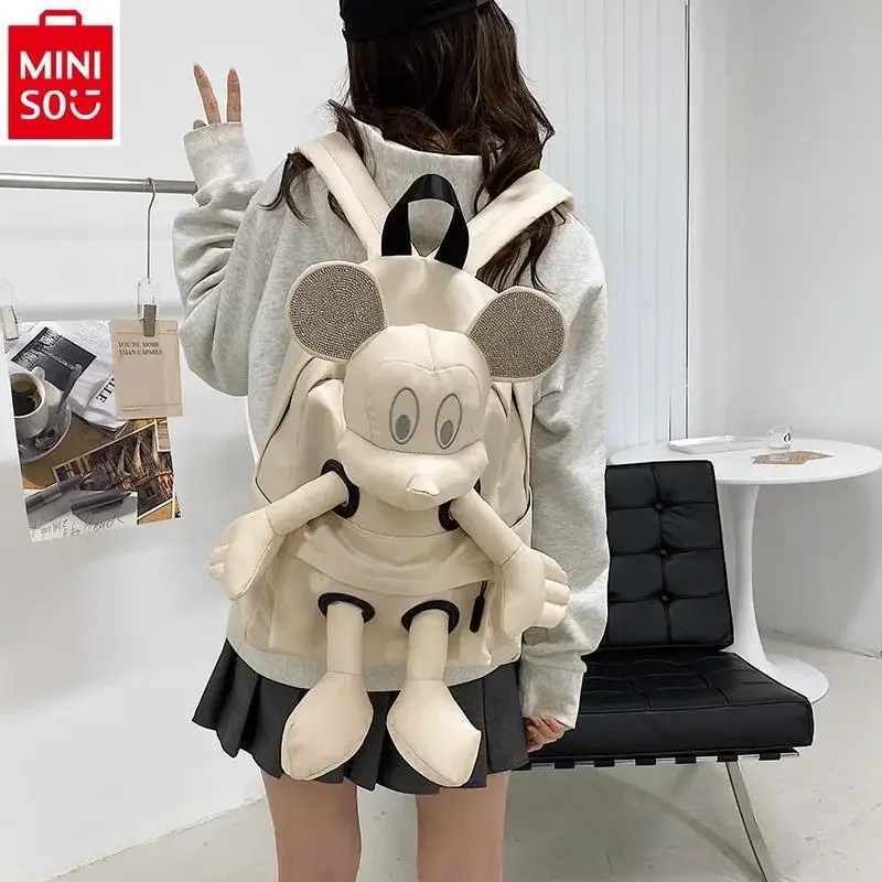 MINISO Disney Mickey cartoon studded diamond sequin women's backpack cute, sweet, large capacity children's backpack