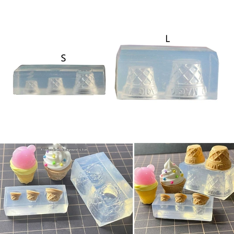 Molde de resina de cono de helado 3D DIY, Mini taza de pastel de comida simulada, molde de silicona, accesorios para manualidades DIY