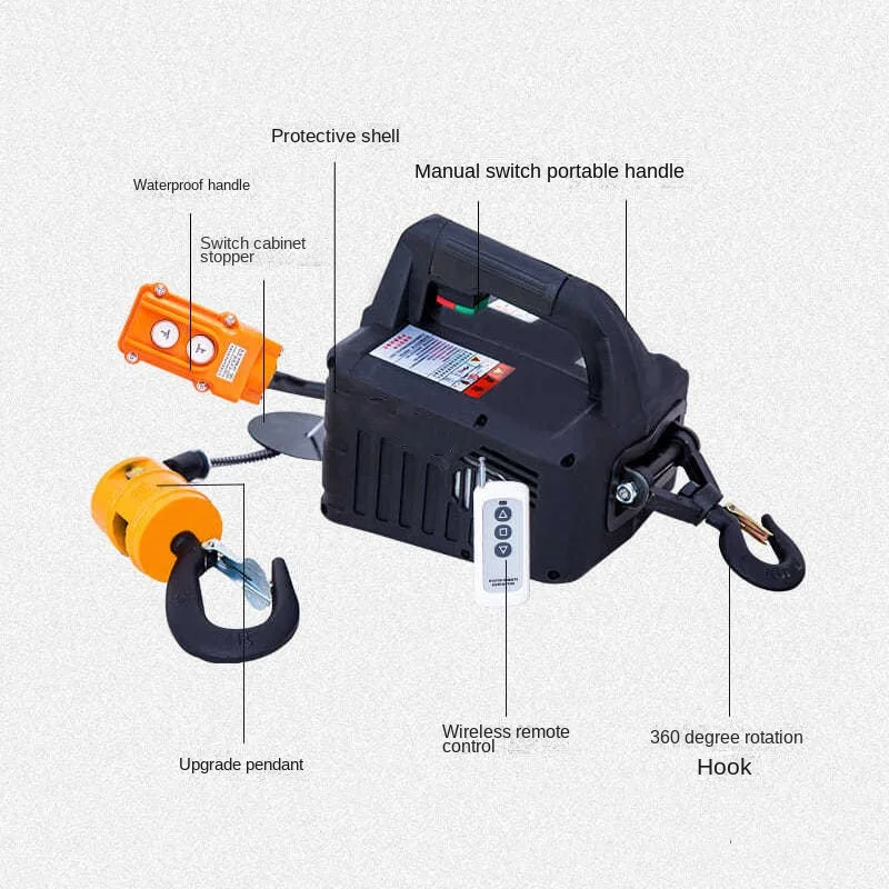 3 IN 1 Remote control 500kg crane hoist wire rope electric hoist aluminum shell hoist household indoor small crane hoist crane