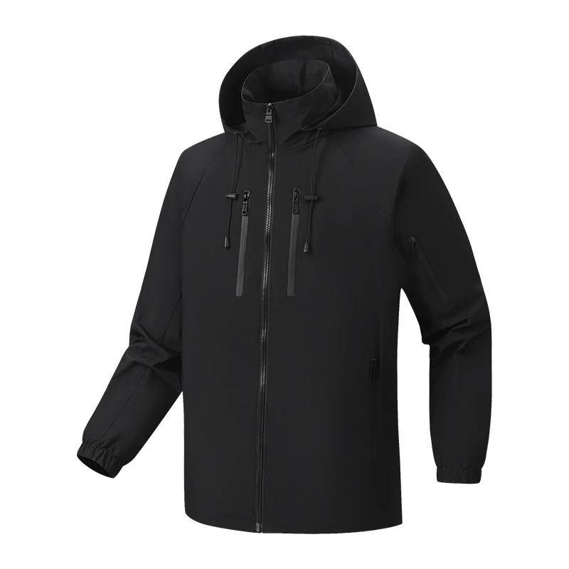 Spring Men's Charge Jacket Outdoor Windproof Waterproof Hooded Fishing Coat Solid Color Wear-Resistant Work Jacket Windbreaker