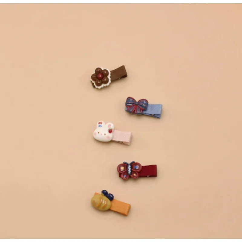 New Year Red Hair Clips for Children Cartoon Infant Princess Decorations Soft Fabric Hairpins No Damage Bang Clips 1pair