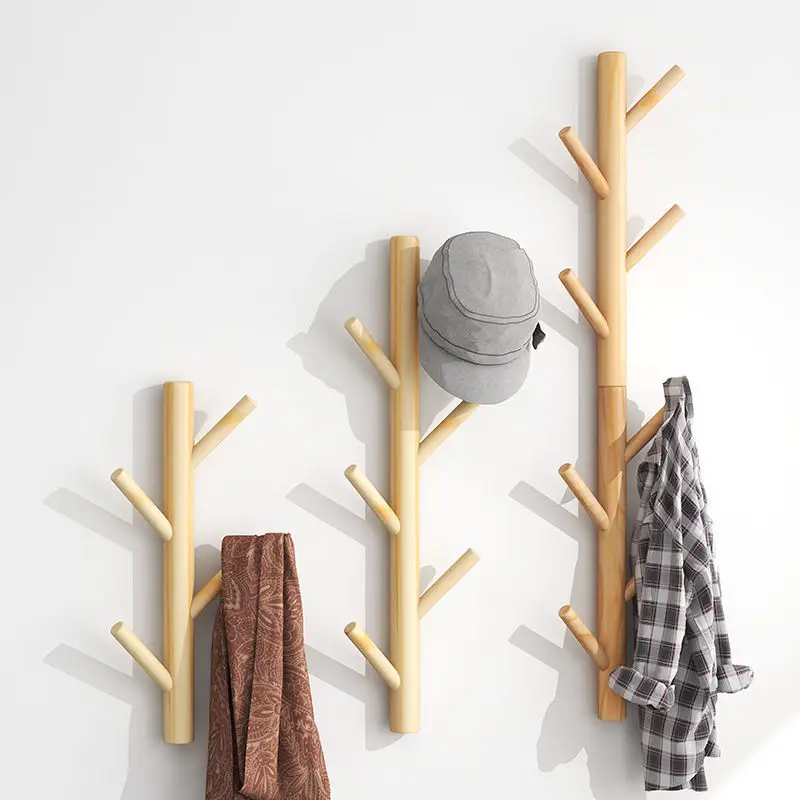 Wall Mount Clothing Rack Coat Hanger Branches Natural Pine Hook Handbag Cap Holder Living Room Decoration Wall Shelves 4/8 Hooks