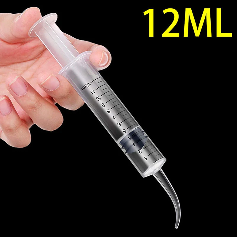 2Pcs Clear Disposable Dental Irrigation Syringe With Curved Tip Dental Kit Tooth Transparent Whitening Dental Instrument 12ml