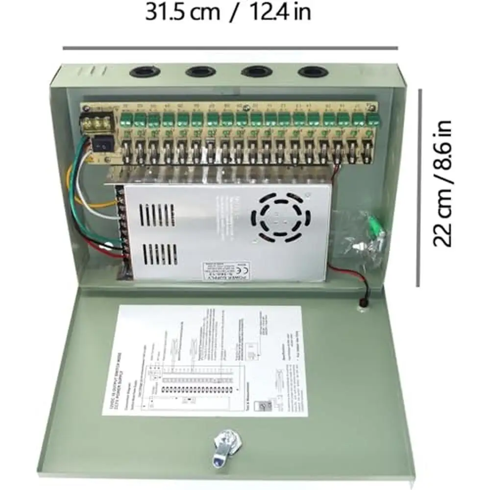 18 Channel DC 12V 30A CCTV Power Supply Box Lock Security Camera 110/220v AC Plug PTC Fuse Surge Protection Longevity Easy