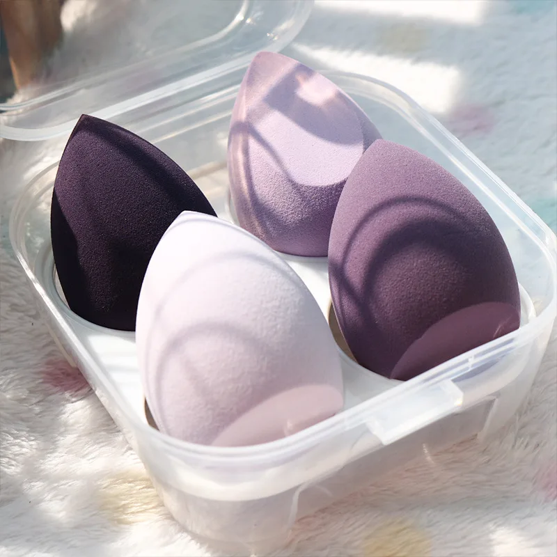 4pcs Makeup Sponge with Storage Box Puff Dry and Wet Combined Makeup Cosmetic Egg Foundation Powder Puff Bevel Cut Makeup Sponge