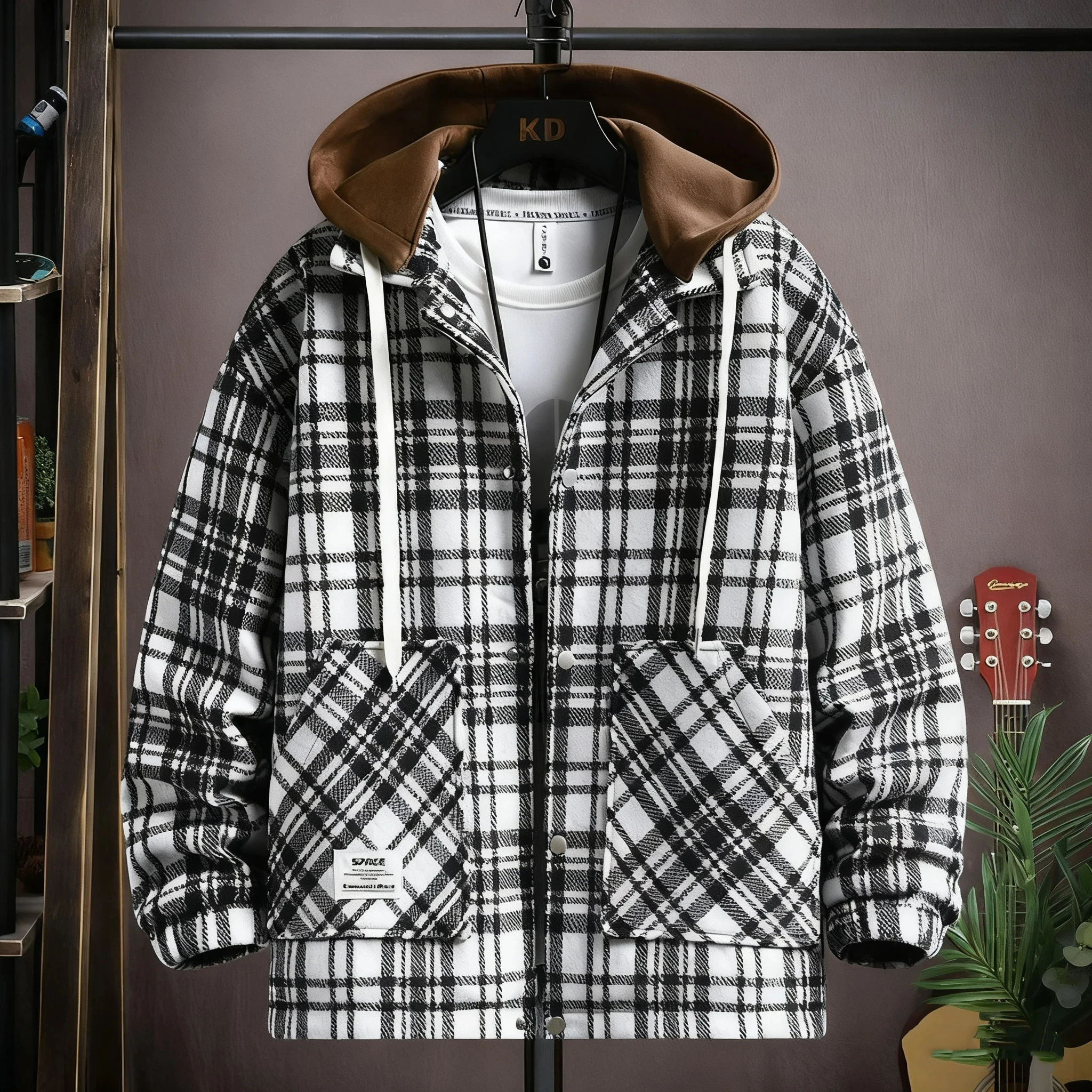 

Мужская повседневная клетчатая куртка, осеннее американское модное пальто с длинными рукавами, удобная универсальная верхняя одежда, модная куртка для мужчин