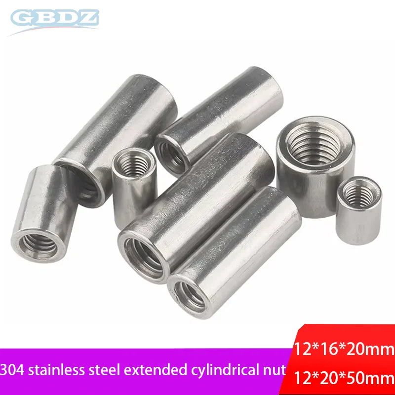 

304 Stainless Steel Extended Cylindrical Nut Connection Screw Rod Joint Circular Nut M12 1-3pcs