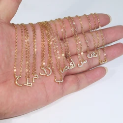 New 24 kinds of Multi-Shape Arabic Letters Pendant Necklaces for Women Paved White Cubic Zirconia 18K Gold Color Fashion Jewelry