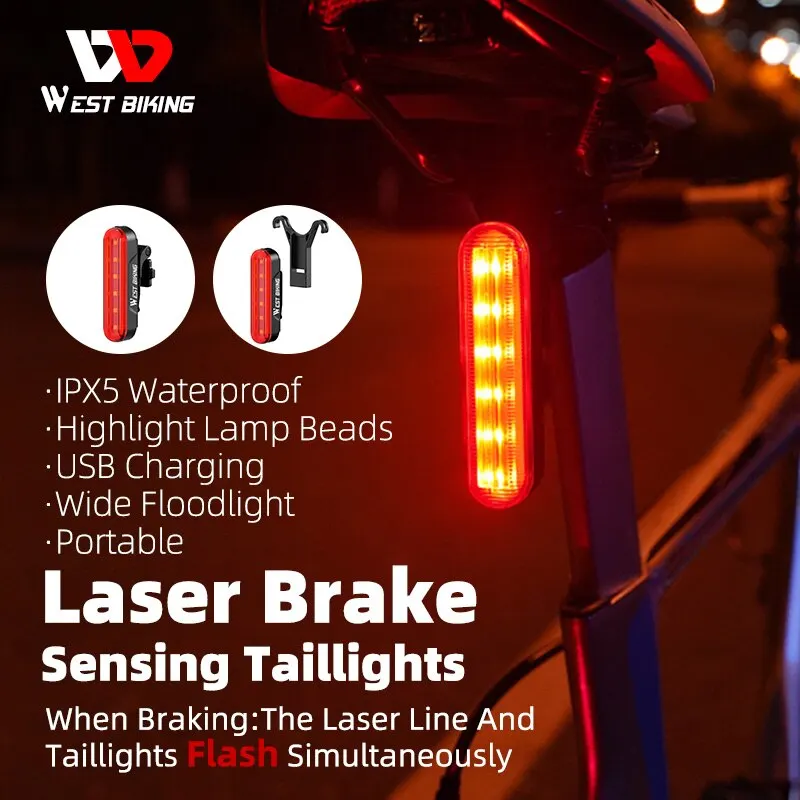 West Biking Laser Fahrrad Rücklicht Brems sensor Smart Sicherheits warnung Rücklichter USB-Aufladung