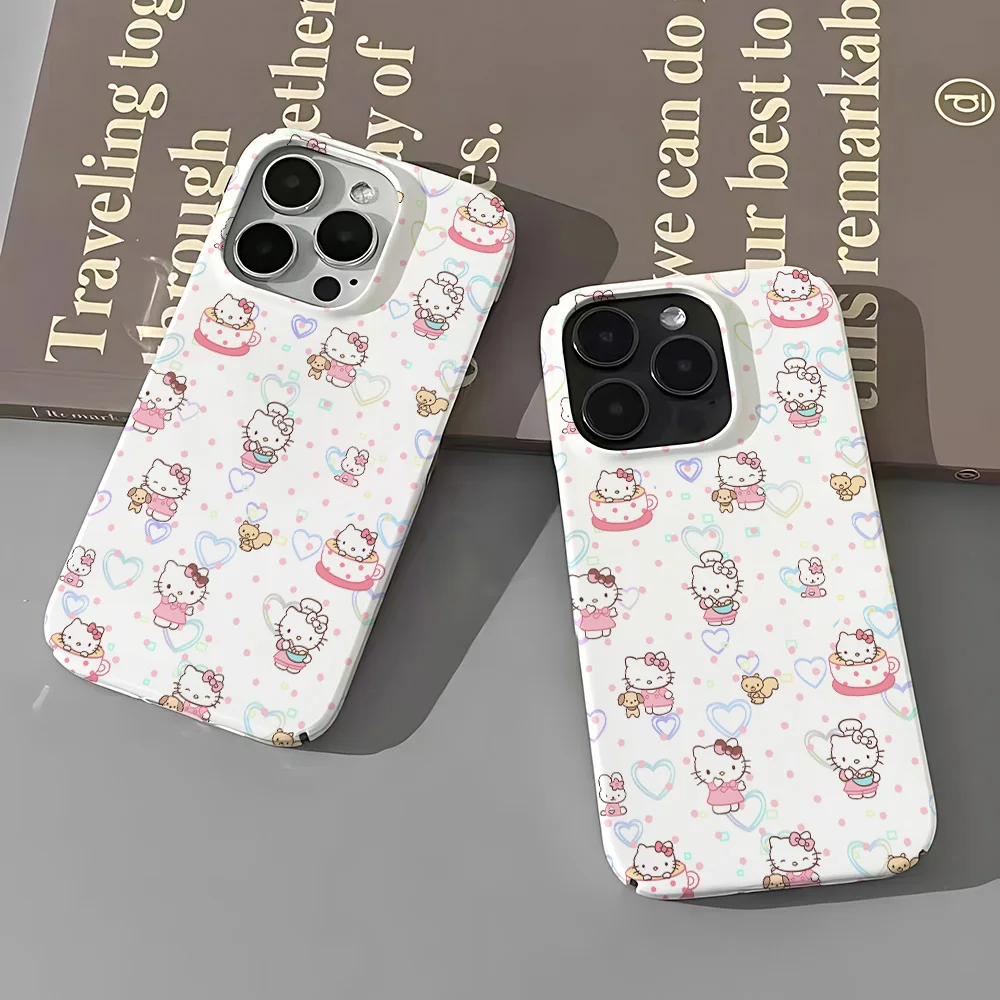 Teacup Love Hello Kitty Phone Case for iPhone 16 15 14 13 12 11 Pro Max XS XR XSMax 6 7 8 Plus Glossy HD Hard PC Cover