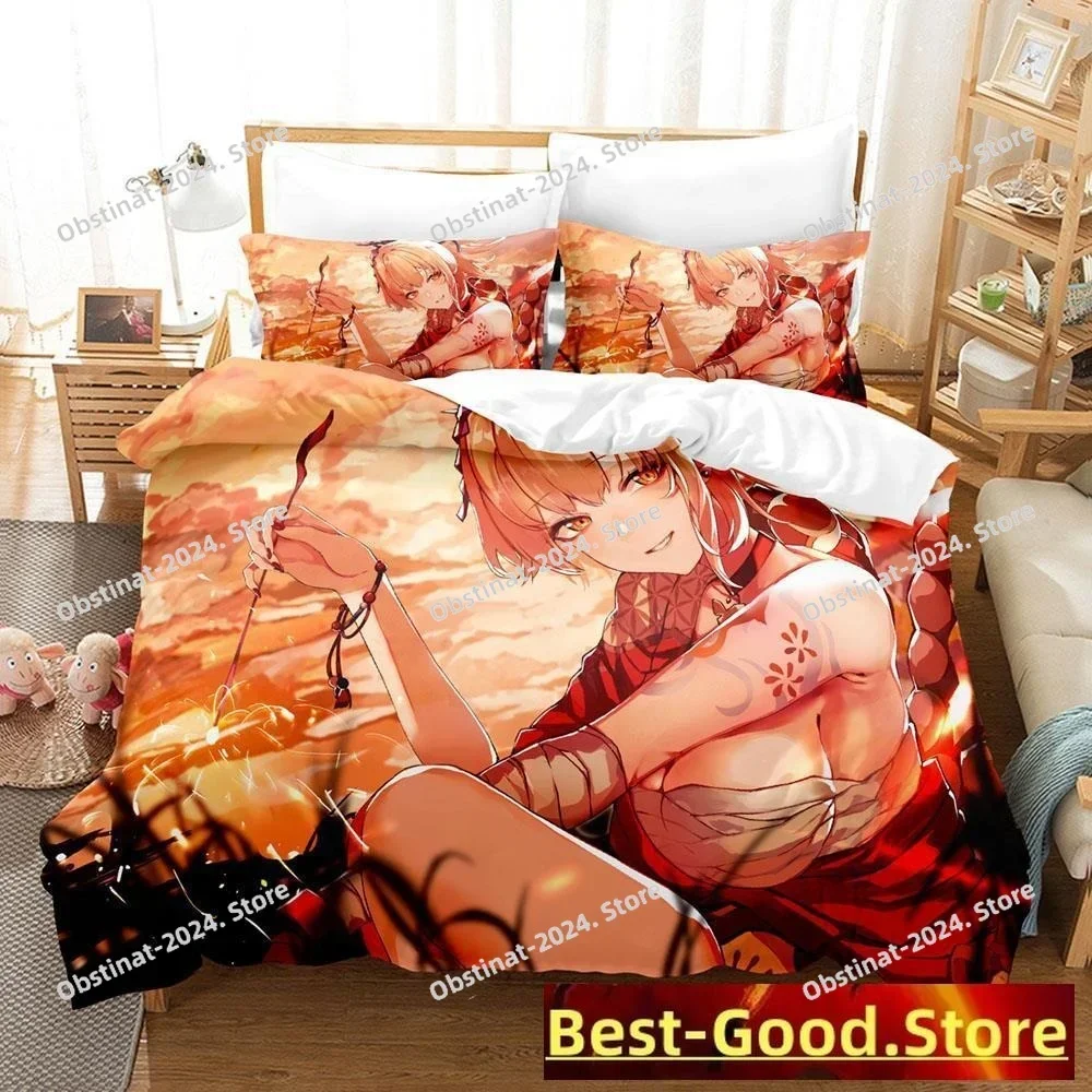 2025 Game Yoimiya Genshin Impact 3D Print Comforter Bedding Set,Duvet Cover Bed Set Quilt Cover Pillowcase,King Queen Size Kid
