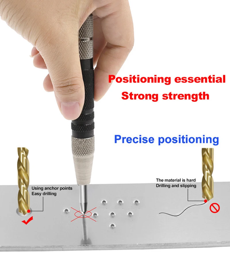 High Hardness Center Punching Non-slip Handle Spring Type Automatic Punching Bit Woodworking Proofing Dent Positioning Tool
