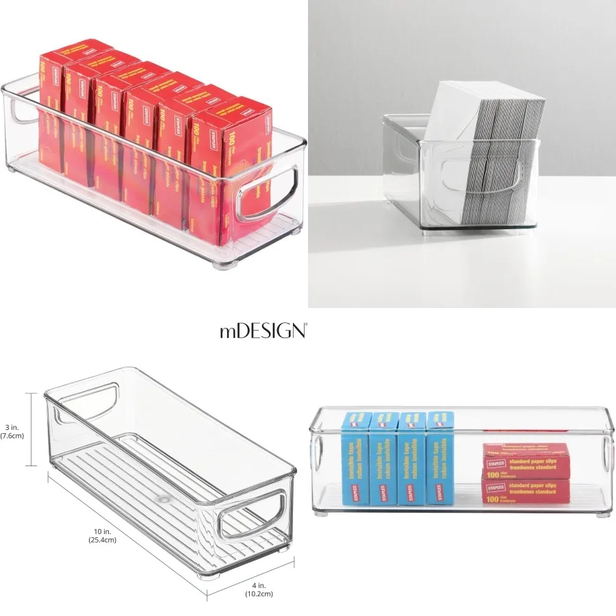 

Маленькие пластиковые контейнеры для хранения офиса mDesign с ручками для организации шкафа для хранения документов, полки или ящика стола