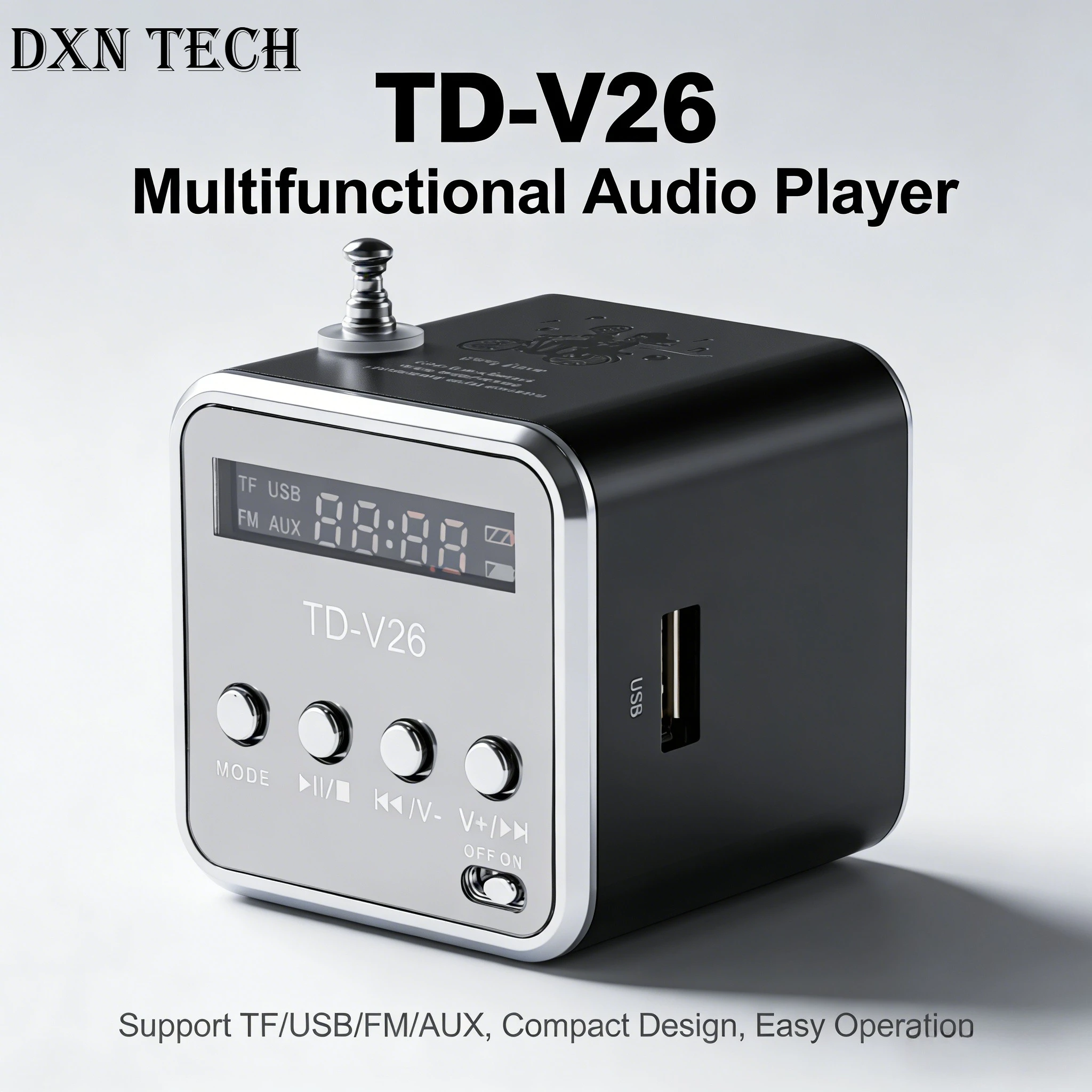 TD-V26 Portable Mini Bluetooth Speaker with Screen FM Radio MP3 Player ...
