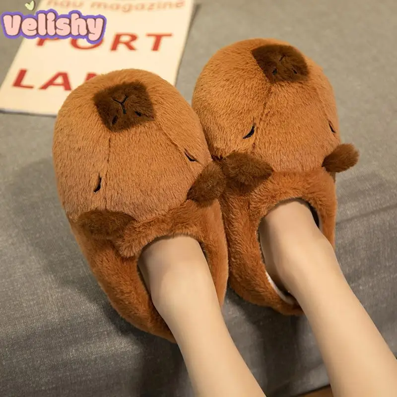 Cute Cartoon Capybara Warm Slippers Lovely Plush Shoes Soft Non-slip Home Slipper For Winter Indoor Warm Slipper