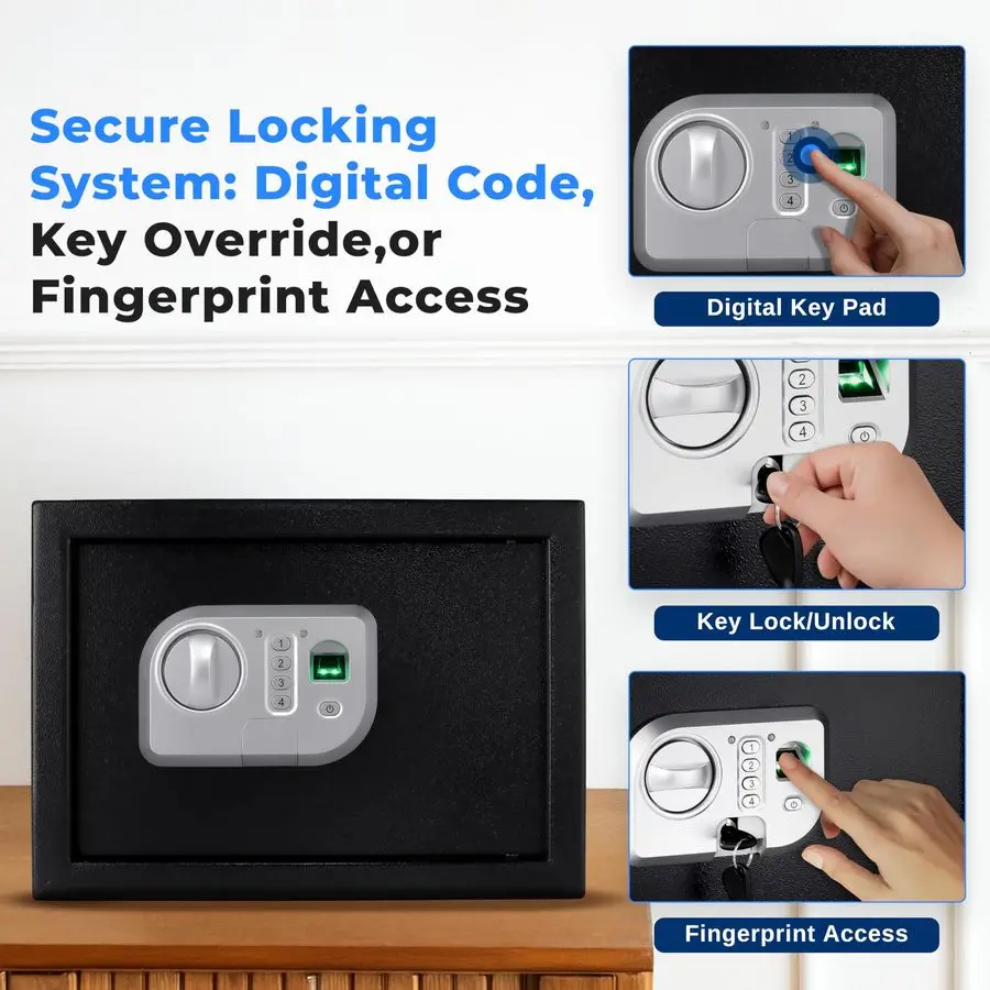Electronic Fingerprint Safe Heavy Duty Money Safebox Digital Touch Pad Lockbox with Code amp 2 Keys Small Safe Box for Home or O