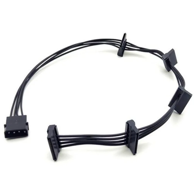 High Quality 1 Pcs Practical Durable PC Server 4 pins IDE Molex 1 to 5 SATA Power Cable Adapter Splitter Cables Black 55cm