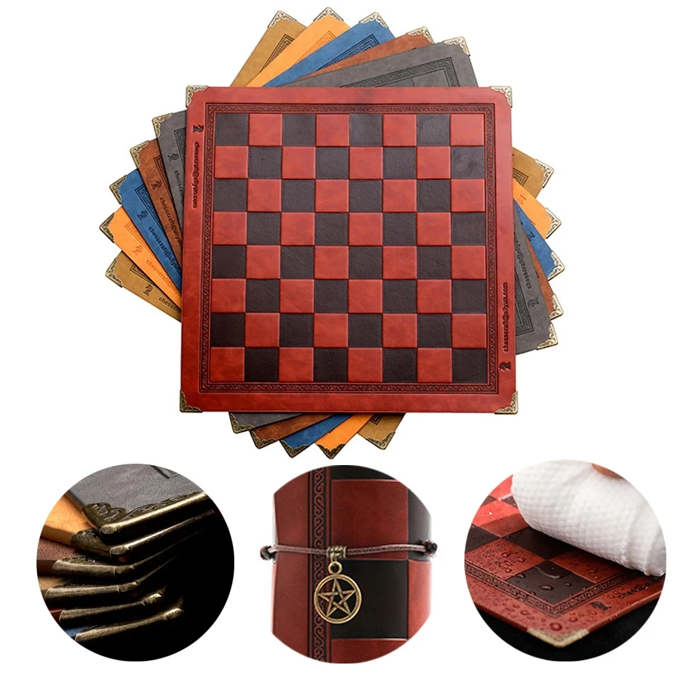 Luxury Leather Chess Board Embossed Design Portable Universal Checkers Size 33x33cm Chess Game Board Christmas Gift