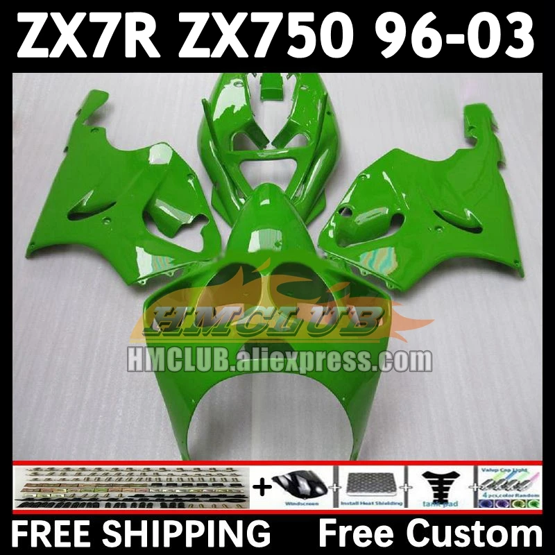 Body Kit For KAWASAKI NINJA all green ZX-7R ZX-750 1996 1997 1998 1999 161No.61 ZX 7R 750 7 R ZX750 ZX7R 00 01 02 03 Fairing