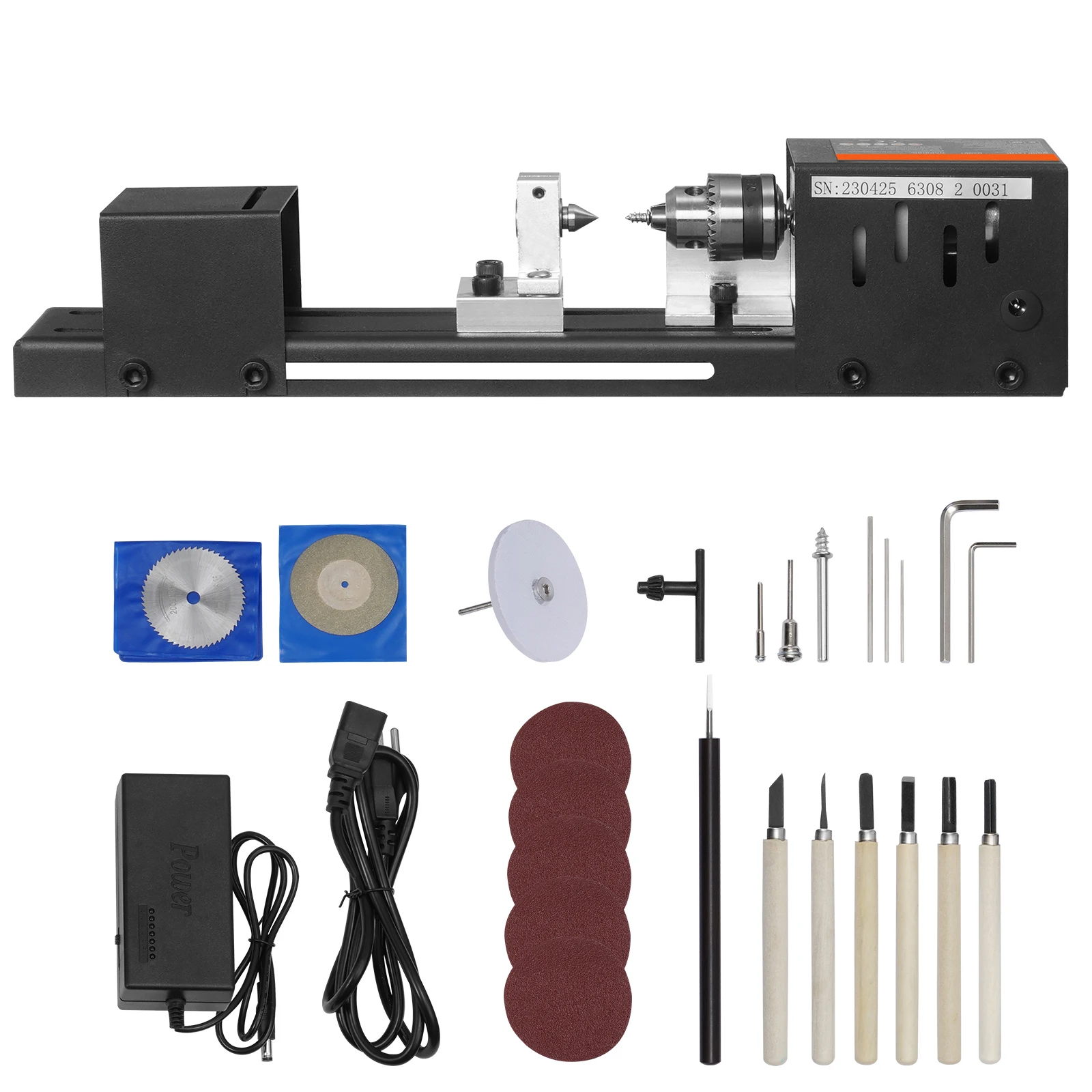 SucceBuy Mini Tokarka do Drewna 70mmx160mm 24VDC 96W Akcesoria do Tokarki 7 Prędkości do Samodzielnego Obróbki Drewna Wiertarka do Drewna Narzędzie Obrotowe