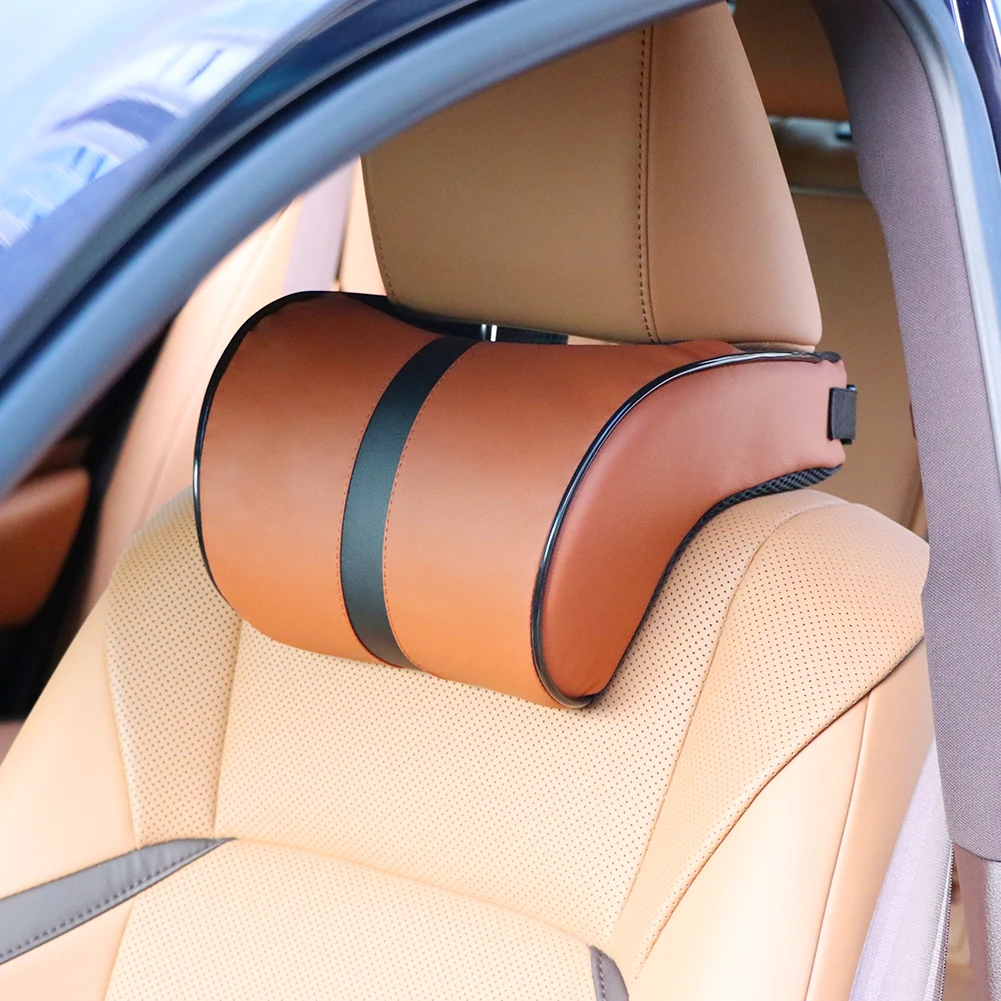 

PU Leather Car Memory Foam Neck Pillow Car Headrest Cushion Ergonomics Design Comfort Driving Car Seat Neck Pillow