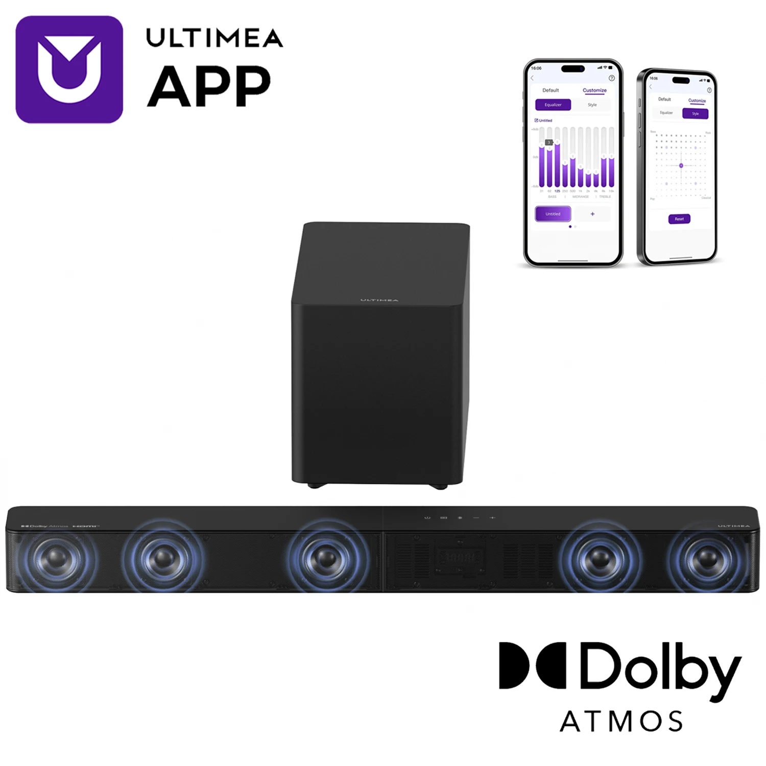 

Звуковая панель ULTIMEA 5.1CH с сабвуфером, Dolby Atmos, VoiceMX, BassMX, APP, звуковая панель 340 Вт для Smart TV, звуковая система домашнего кинотеатра