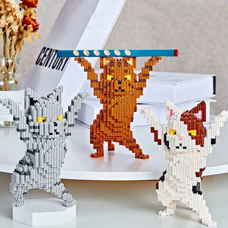 Mini Cartoon Vertical Cat Model Building Blocks Anime Puppet Pet Kitten Decoration DIY Assembled Brick Children's Toy Gift