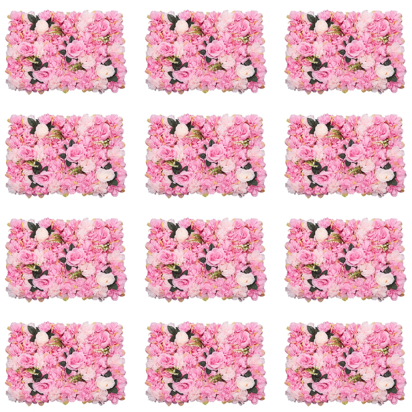 12 Pcs Flower Wall Panels Pink Wall Backdrop Panels Wedding Decor Set 60x40cm Artificial Rose & Dahlia Flower Wall Panels