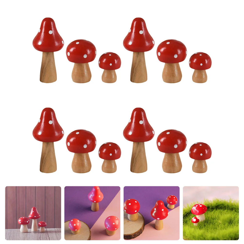

12Pcs Wood Mushroom Decorations Miniature Micro Landscape DIY Creative Bonsai Garden Adornments Table Craft Small Ornamental