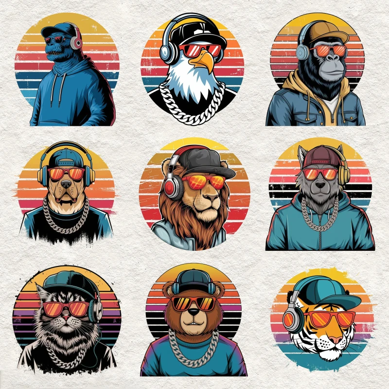 Fashion cool animals Bear Eagle street hip-hop style heat transfer sticker T-shirt decoration ironing patch for men women