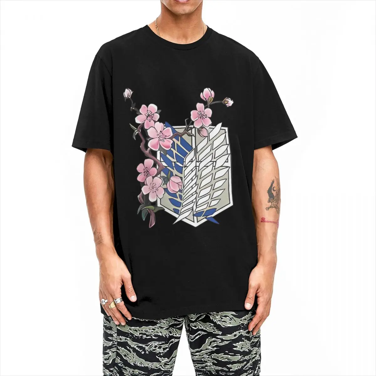 Men's Attacking On Titan T-Shirts anime art Cotton Tops Summer Short Sleeve T-Shirt O Neck Fashion Print Tee Shirt Plus Size