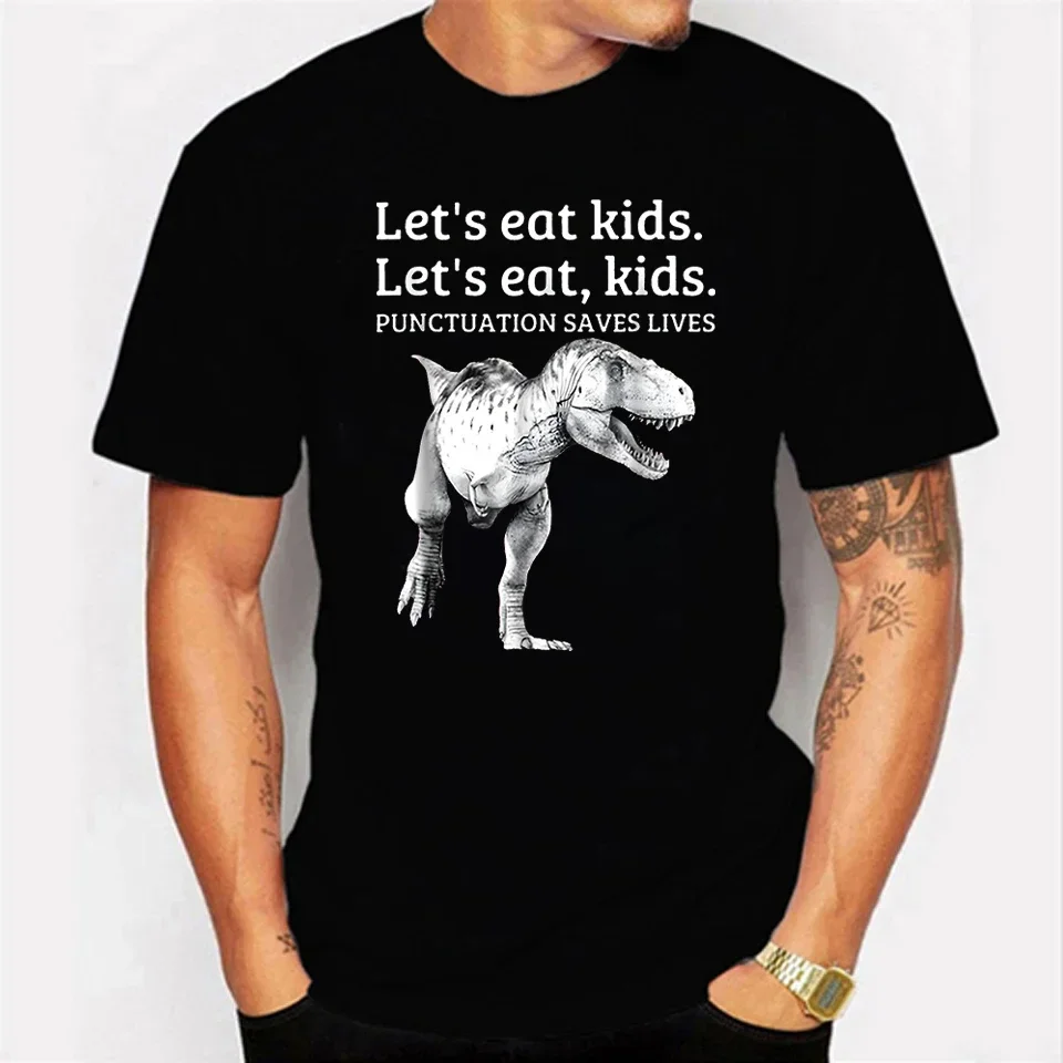 Let's Eat Kids Punctuation Saves Lives Grammar Men's T-shirts Hip Hop Streetwear Dinosaur Harujuku Shirt Camisetas Oversize Tees