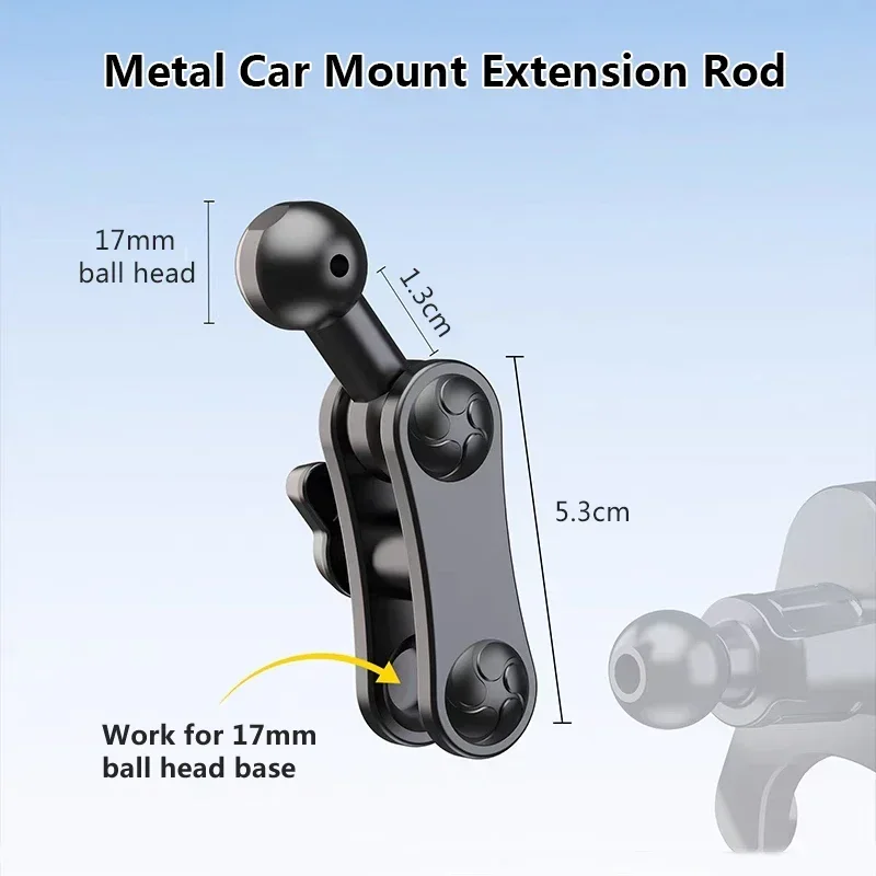 Aluminum 17mm Ball Mount Extension Adapter, Rotation Extension Rod for Car Air Vent Dashboard Phone Holder Accessories