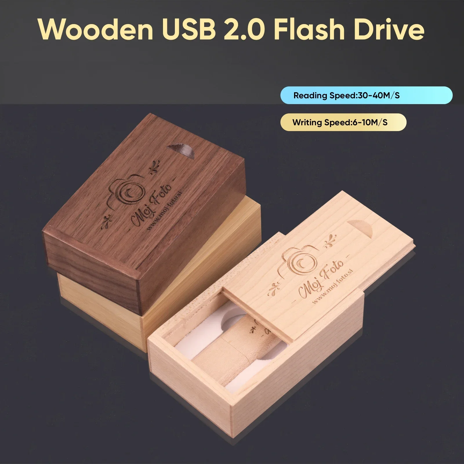 Free Customized Logo USB Flash Drive 128GB Wooden Box Pen Drive 64GB Wedding Photography Gift Memory Stick Pendrive 32GB 16GB 8G