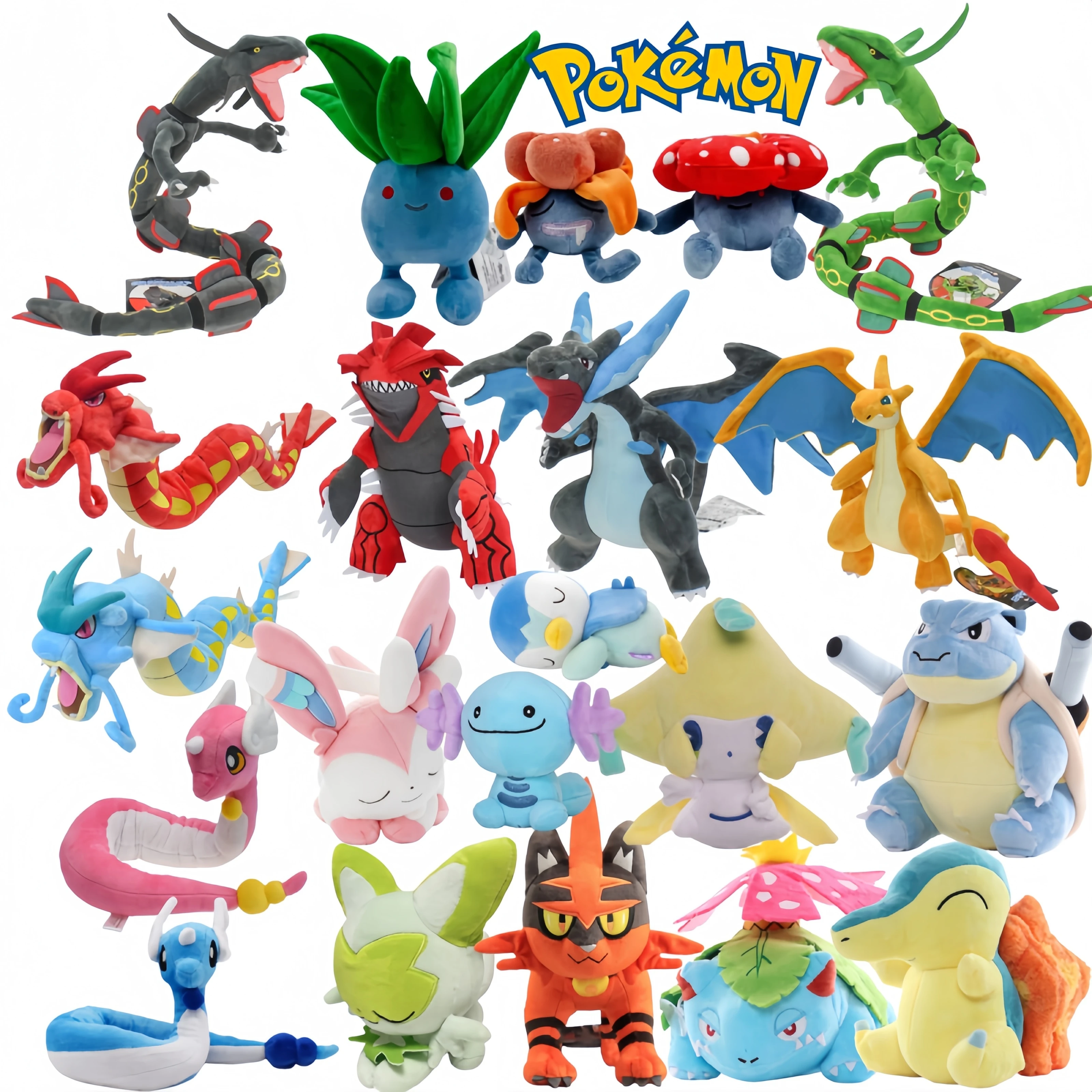Brinquedos de Pelúcia Pokemon Oddish Vileplume Gloom Dragonair Charizard Rayquaza Torracat Jirachi Gyarados Blastoise Pikachu