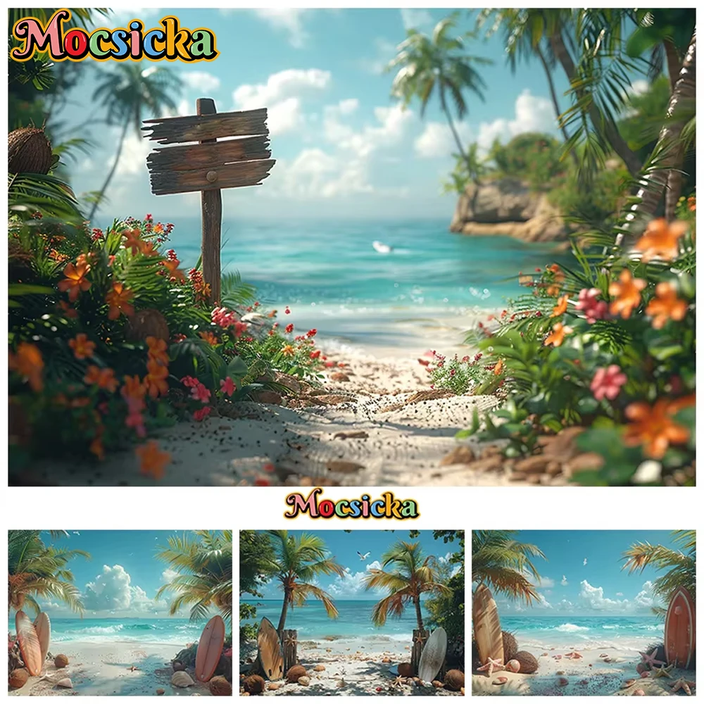 

Mocsicka Summer Ocean Backdrops Photography Sky Clouds Sea Flower Decor Adult Child Girl Boy Beach Backgrounds Fond Photo Studio