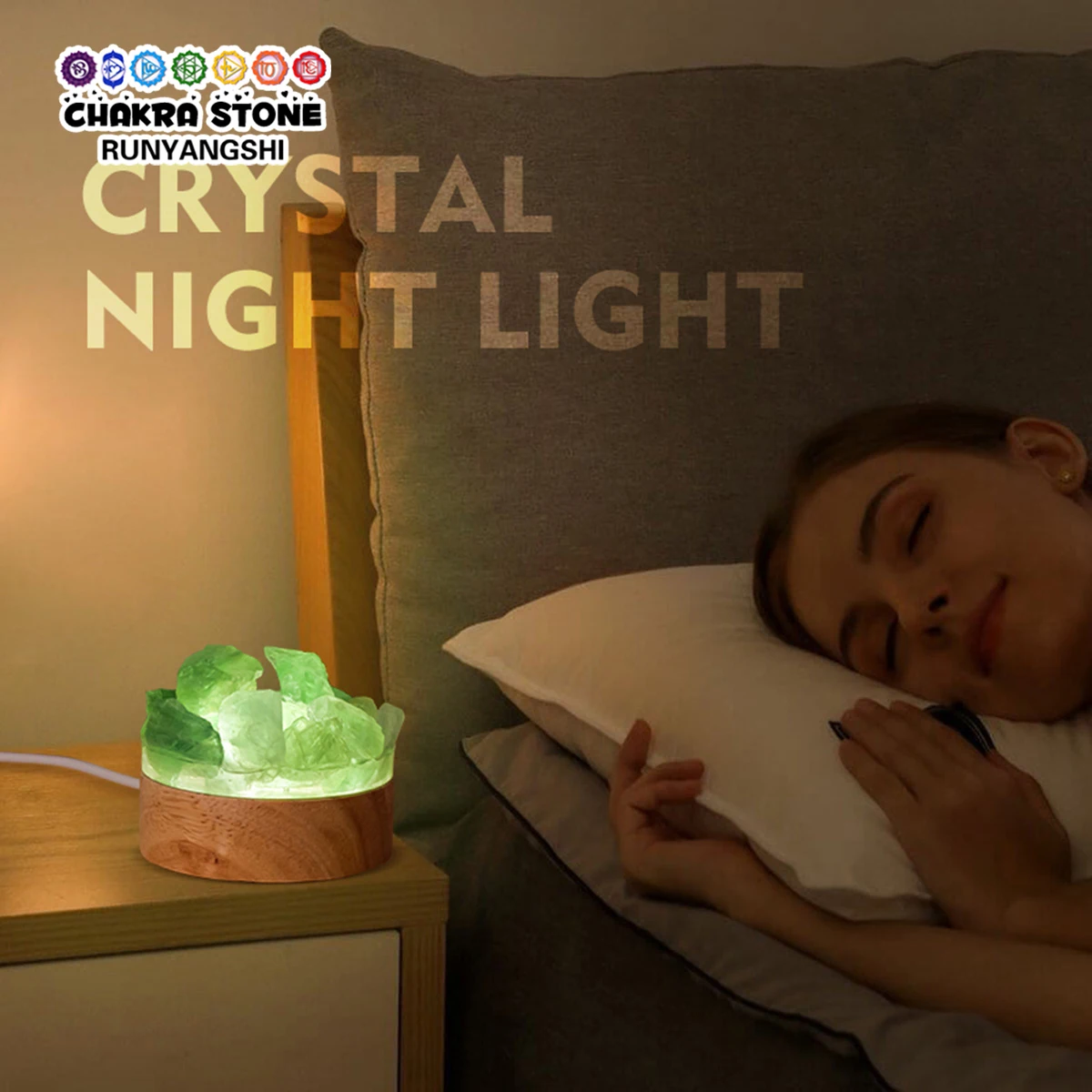LED Rechargeable Bedside Lamp Natural Quartz Raw Crystal Aromatherapy Nightlight Bedroom Decorative Halloween Christmas Gift