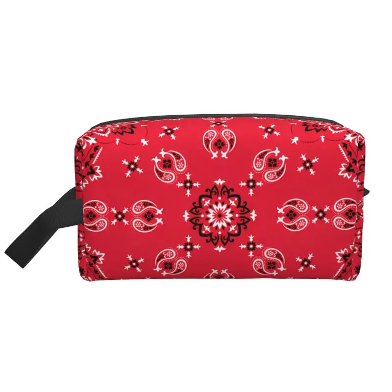 Ethnic Bohemia Red Paisley Travel Toiletry Bag Large Makeup Bags Women Portable Washable Cosmetic Storage Bag for Daily Use